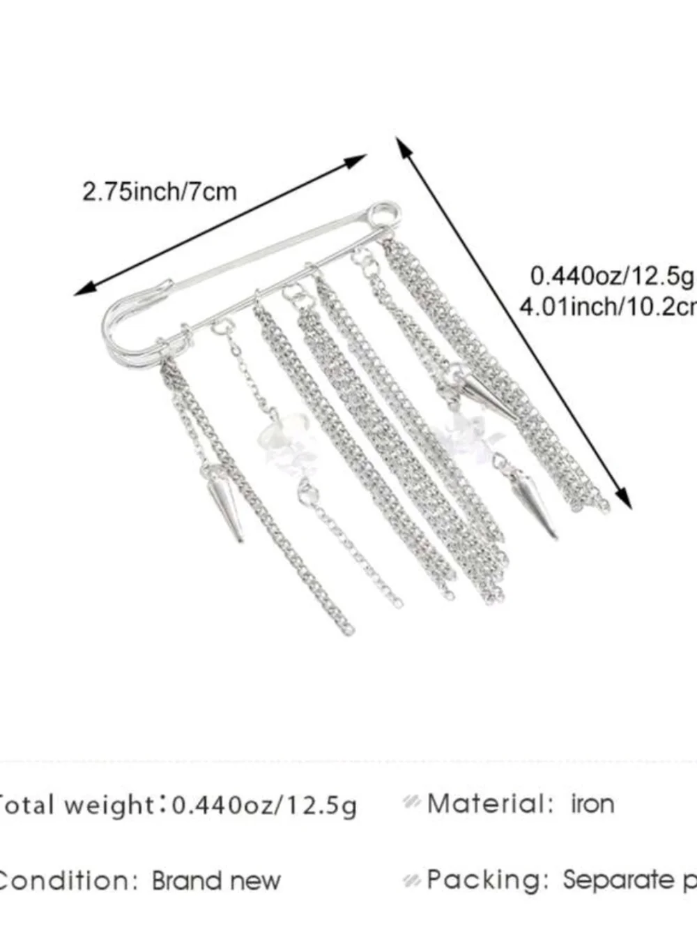 Silver Safety Pin Chain Drop Brooch - Women Jewelry